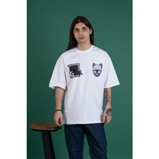 Oversized Printed Zero Collar Combed Men's T-Shirt