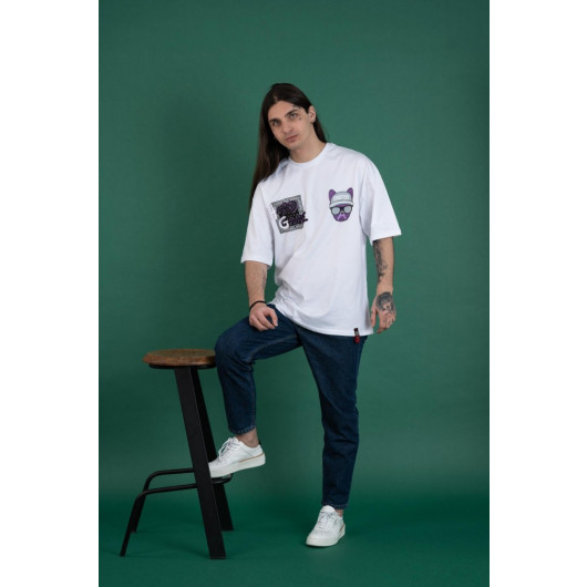 Oversized Printed Zero Collar Combed Men's T-Shirt