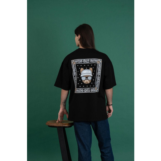 Oversized Printed Zero Collar Combed Men's T-Shirt