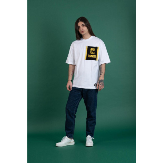 Oversized Pocket Accessory Zero Collar Combed Cotton Men's T-Shirt