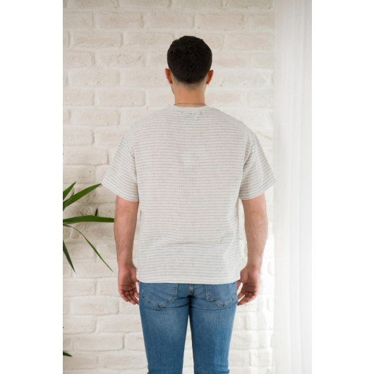 Oversized Striped Bicycle Collar Linen Summer T-Shirt
