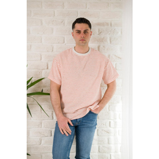 Oversized Striped Bicycle Collar Linen Summer T-Shirt