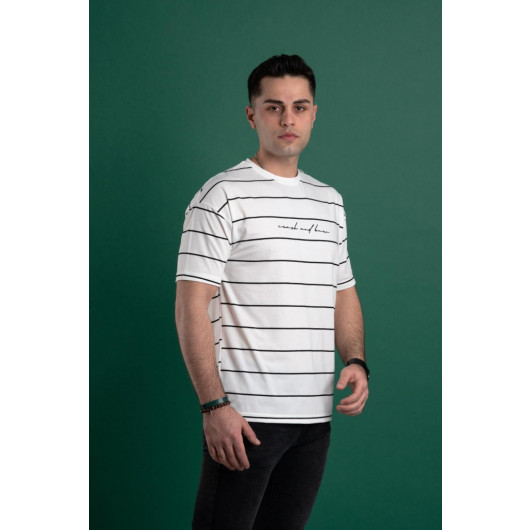 Oversized Striped Zero Collar Men's Combed Combed T-Shirt