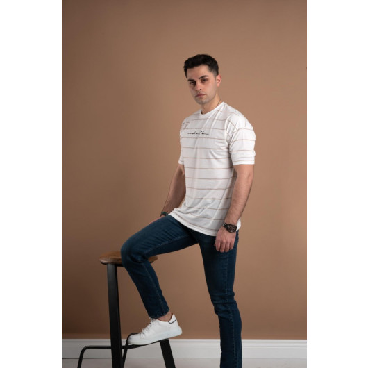 Oversized Striped Zero Collar Men's Combed Combed T-Shirt