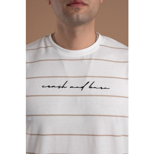 Oversized Striped Zero Collar Men's Combed Combed T-Shirt