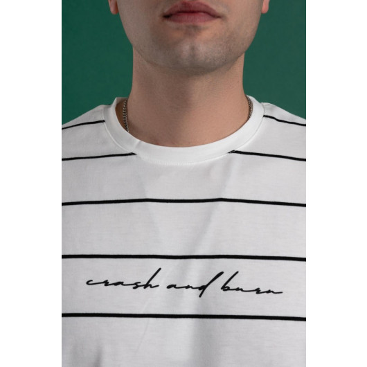 Oversized Striped Zero Collar Men's Combed Combed T-Shirt