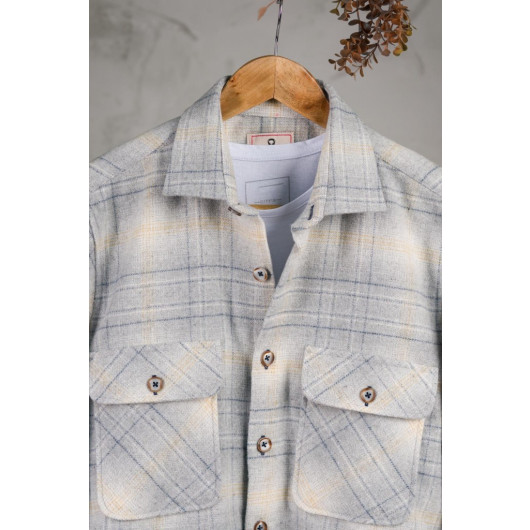 Oversized Plaid Double Pocket Men's Thick Lumberjack Shirt