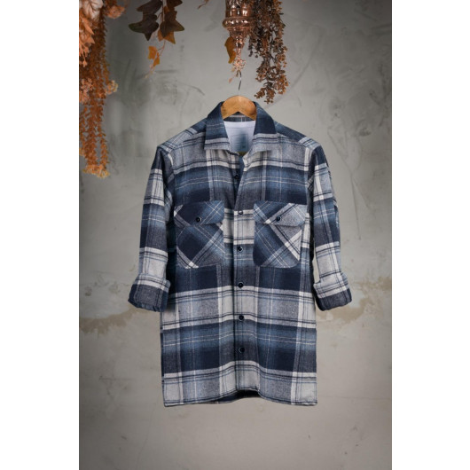 Oversized Plaid Double Pocket Men's Thick Lumberjack Shirt