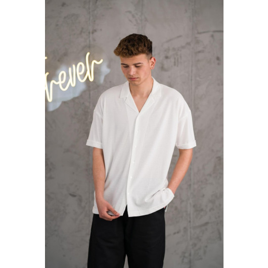 Oversized Collar Button Self Striped Men's Summer