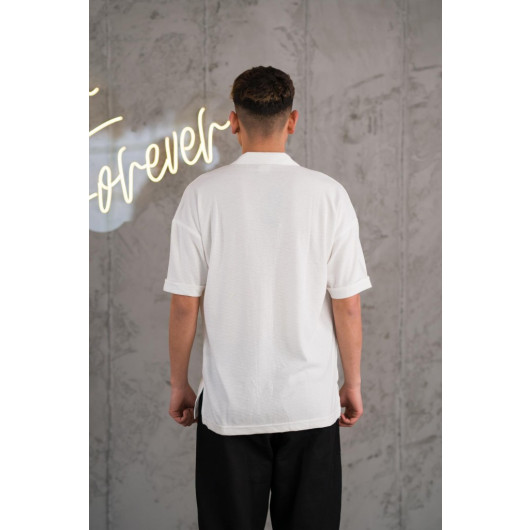 Oversized Collar Button Self Striped Men's Summer