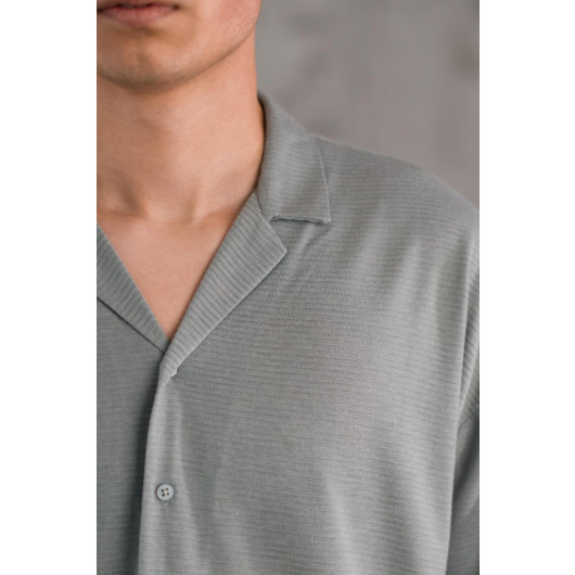 Oversized Collar Button Self Striped Men's Summer