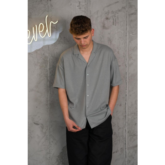 Oversized Collar Button Self Striped Men's Summer