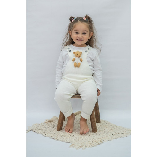 Teddy Bear Detail Buttoned Adjustable Strap Knitwear Overalls Jumpsuit