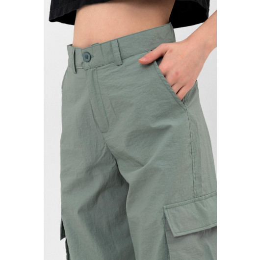 Trousers Water Green Pocket Detailed Parachute Fabric Leg Laced