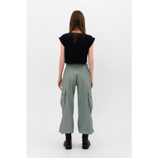 Trousers Water Green Pocket Detailed Parachute Fabric Leg Laced