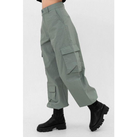 Trousers Water Green Pocket Detailed Parachute Fabric Leg Laced