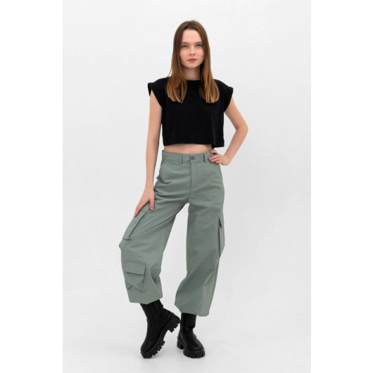 Trousers Water Green Pocket Detailed Parachute Fabric Leg Laced