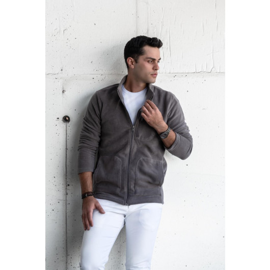 Polar Slimfit Zippered Stand Up Collar Men's Cardigan