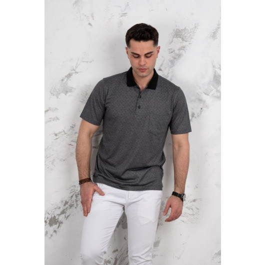 Polo Neck Pocket Classic Cut Patterned Men's T-Shirt