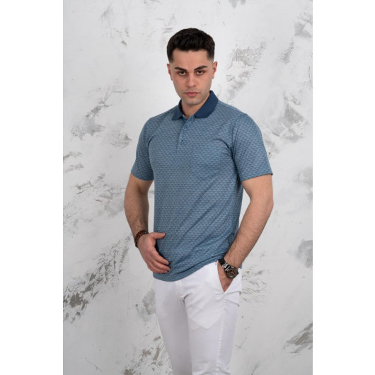 Polo Neck Pocket Classic Cut Patterned Men's T-Shirt