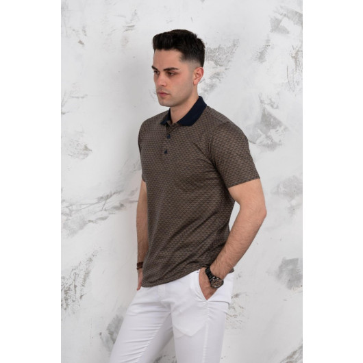 Polo Neck Pocket Classic Cut Patterned Men's T-Shirt