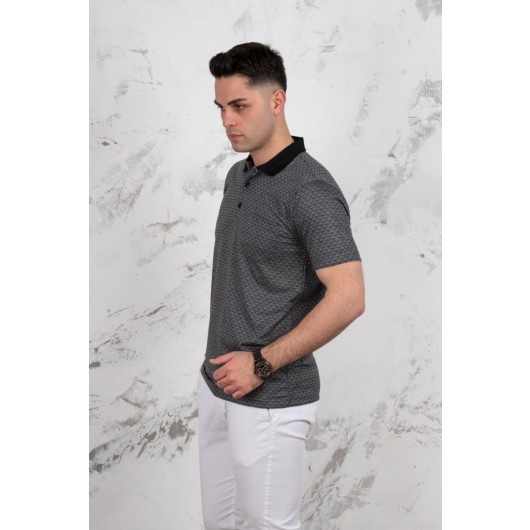 Polo Neck Pocket Classic Cut Patterned Men's T-Shirt