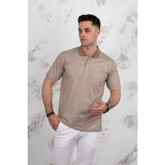 Polo Neck Pocket Classic Cut Patterned Men's T-Shirt