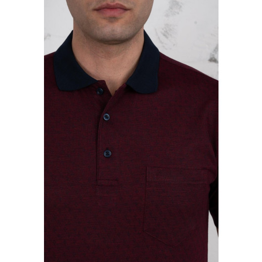 Polo Neck Pocket Classic Cut Patterned Men's T-Shirt