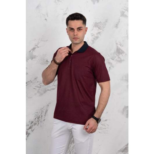 Polo Neck Pocket Classic Cut Patterned Men's T-Shirt