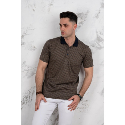 Polo Neck Pocket Classic Cut Patterned Men's T-Shirt