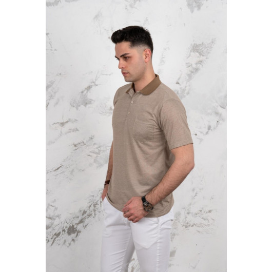 Polo Neck Pocket Classic Cut Patterned Men's T-Shirt