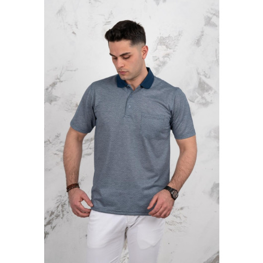 Polo Neck Pocket Classic Cut Patterned Men's T-Shirt