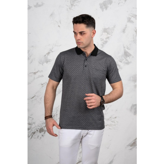 Polo Neck Pocket Classic Cut Patterned Men's T-Shirt