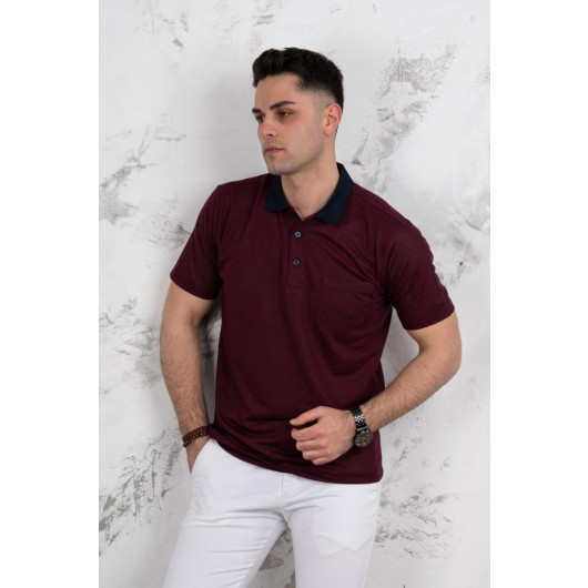 Polo Neck Pocket Classic Cut Patterned Men's T-Shirt