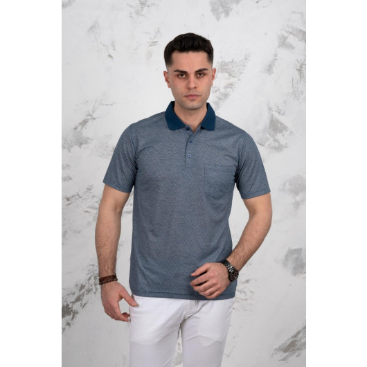 Polo Neck Pocket Classic Cut Patterned Men's T-Shirt