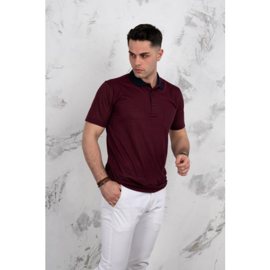 Polo Neck Pocket Classic Cut Patterned Men's T-Shirt