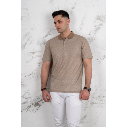 Polo Neck Pocket Classic Cut Patterned Men's T-Shirt