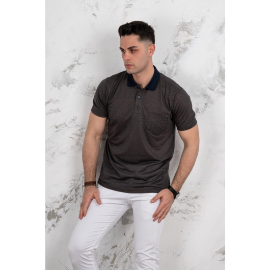 Polo Neck Pocket Classic Cut Patterned Men's T-Shirt