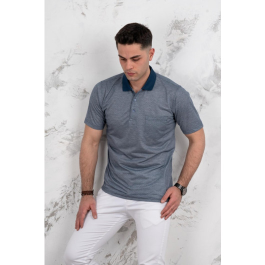 Polo Neck Pocket Classic Cut Patterned Men's T-Shirt