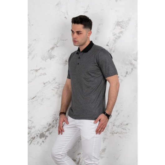 Polo Neck Pocket Classic Cut Patterned Men's T-Shirt