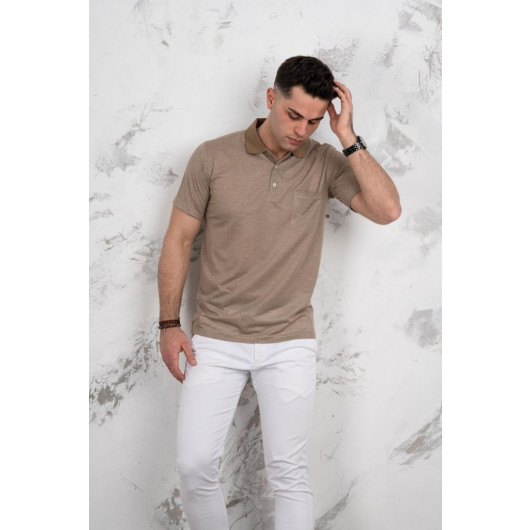 Polo Neck Pocket Classic Cut Patterned Men's T-Shirt