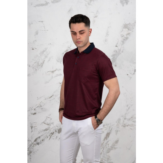 Polo Neck Pocket Classic Cut Patterned Men's T-Shirt