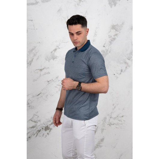 Polo Neck Pocket Classic Cut Patterned Men's T-Shirt