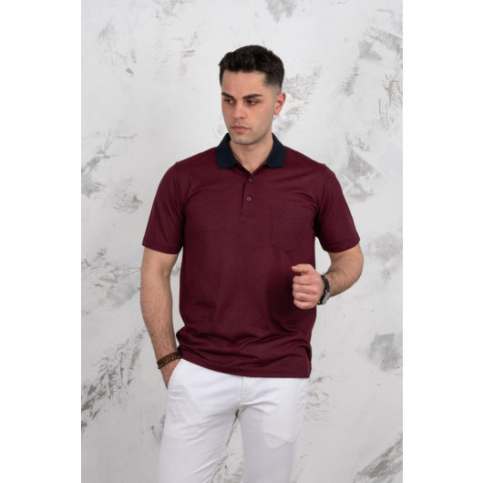 Polo Neck Pocket Classic Cut Patterned Men's T-Shirt