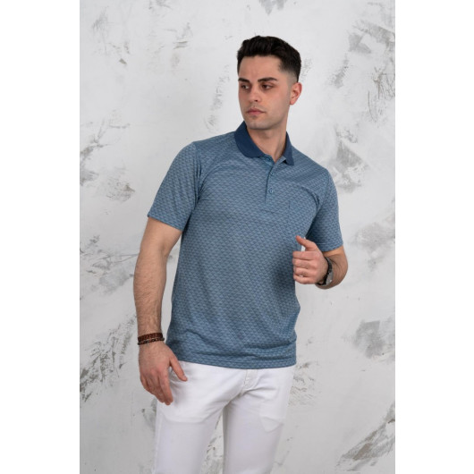 Polo Neck Pocket Classic Cut Patterned Men's T-Shirt