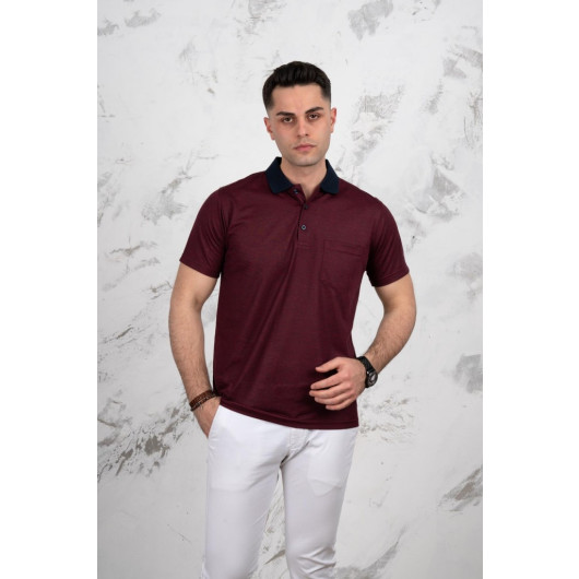 Polo Neck Pocket Classic Cut Patterned Men's T-Shirt