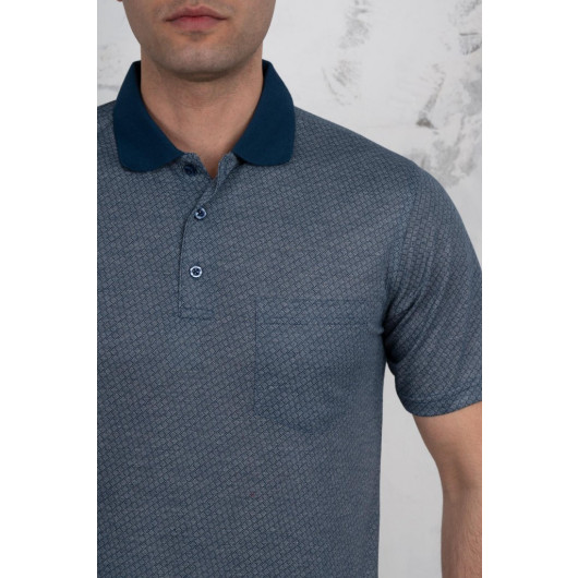 Polo Neck Pocket Classic Cut Patterned Men's T-Shirt