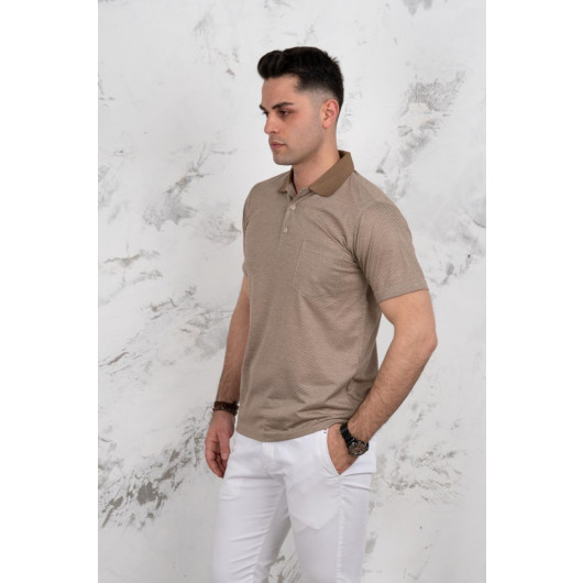 Polo Neck Pocket Classic Cut Patterned Men's T-Shirt