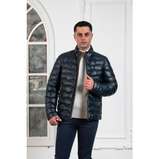 Regular Fit Stand Up Collar Lined Quilted Men's Coat