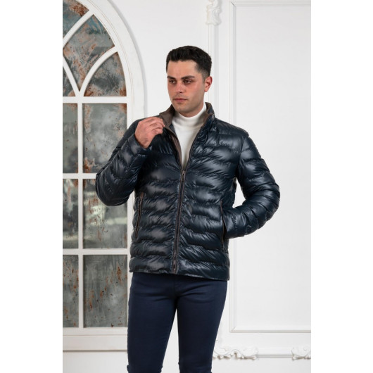 Regular Fit Stand Up Collar Lined Quilted Men's Coat